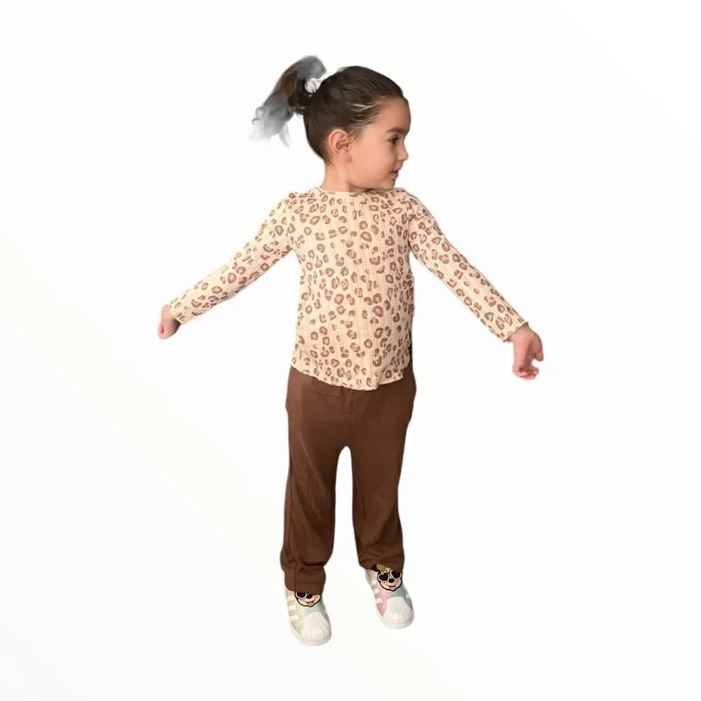 ZARA Kids Leopard Print Ribbed Long Sleeve Top NWT